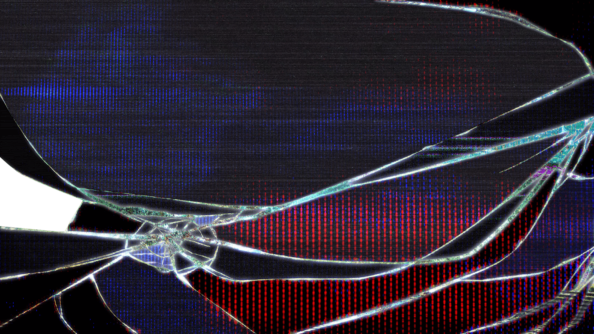 image of a broken glass looking like spider web with anolag glitches.